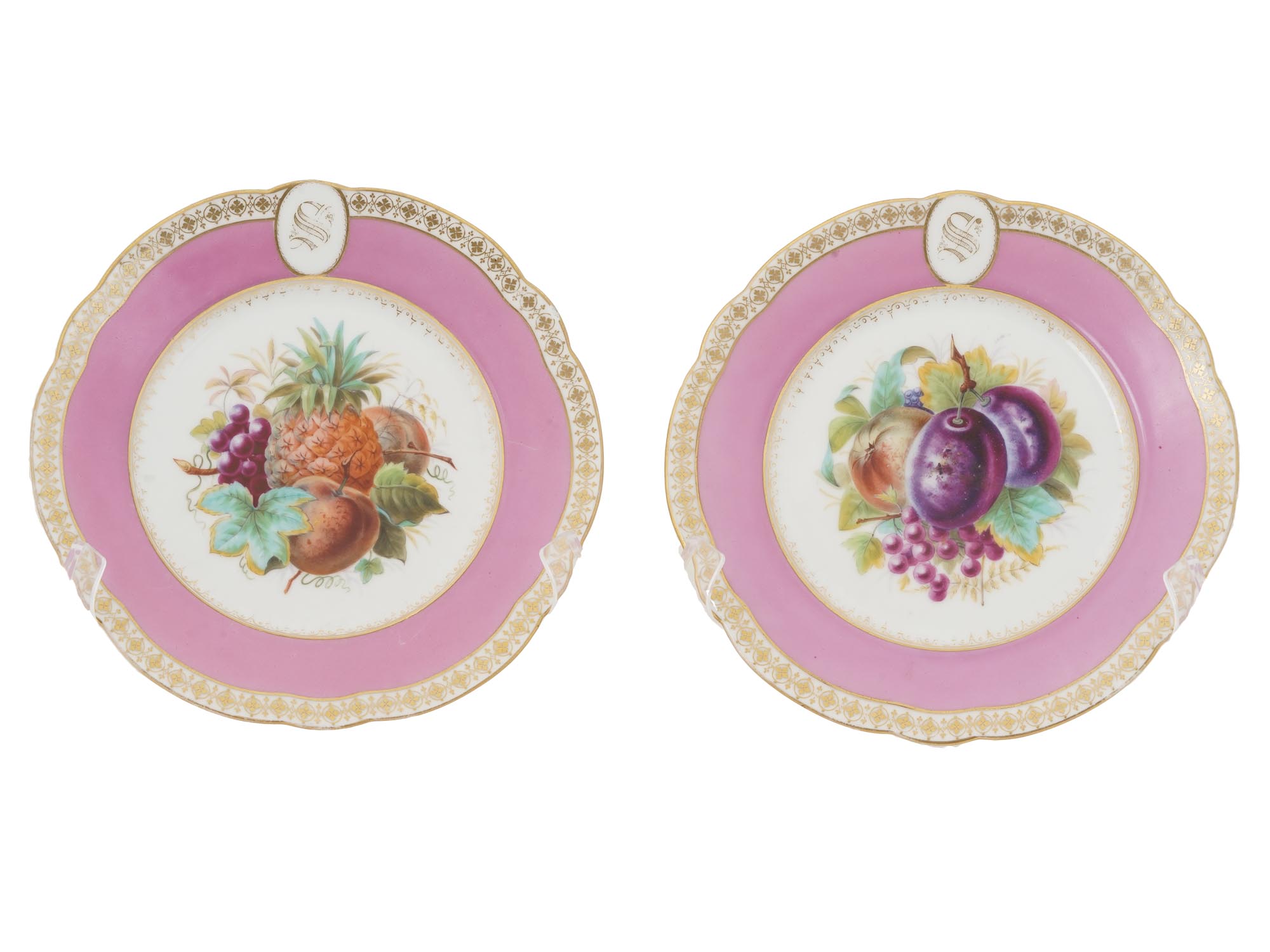 ANTIQUE PORCELAIN PLATES WITH HAND PAINTED FRUITS PIC-2